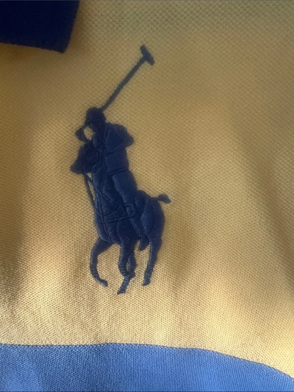 Polo by Ralph Lauren Yellow Polo with Blue Stripe and Navy Collar